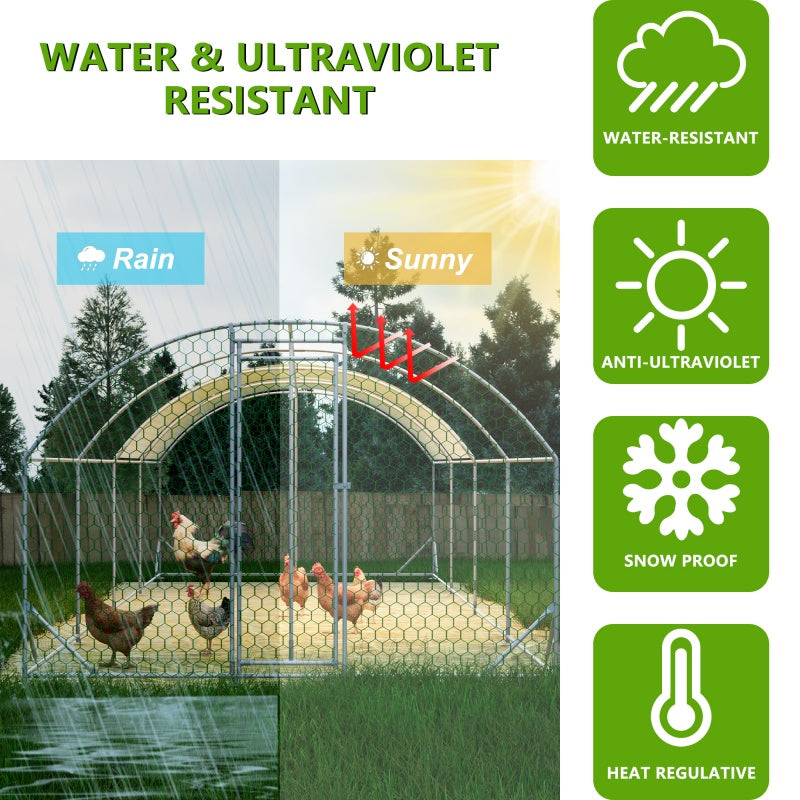 Large Metal Chicken Coop 26x9x6ft Walk-In Poultry Cage with Waterproof Cover