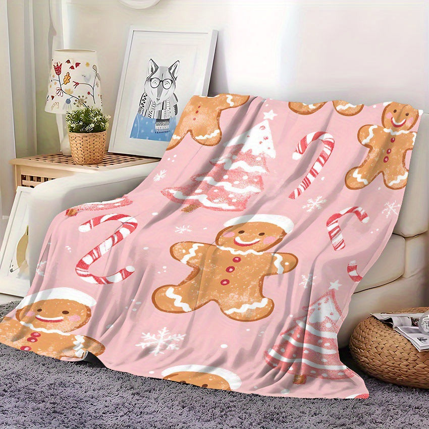 Christmas Themed Bedding Set with Gingerbread Men Snowflakes Candy Canes and Warm Blankets - Multiple Sizes & Styles