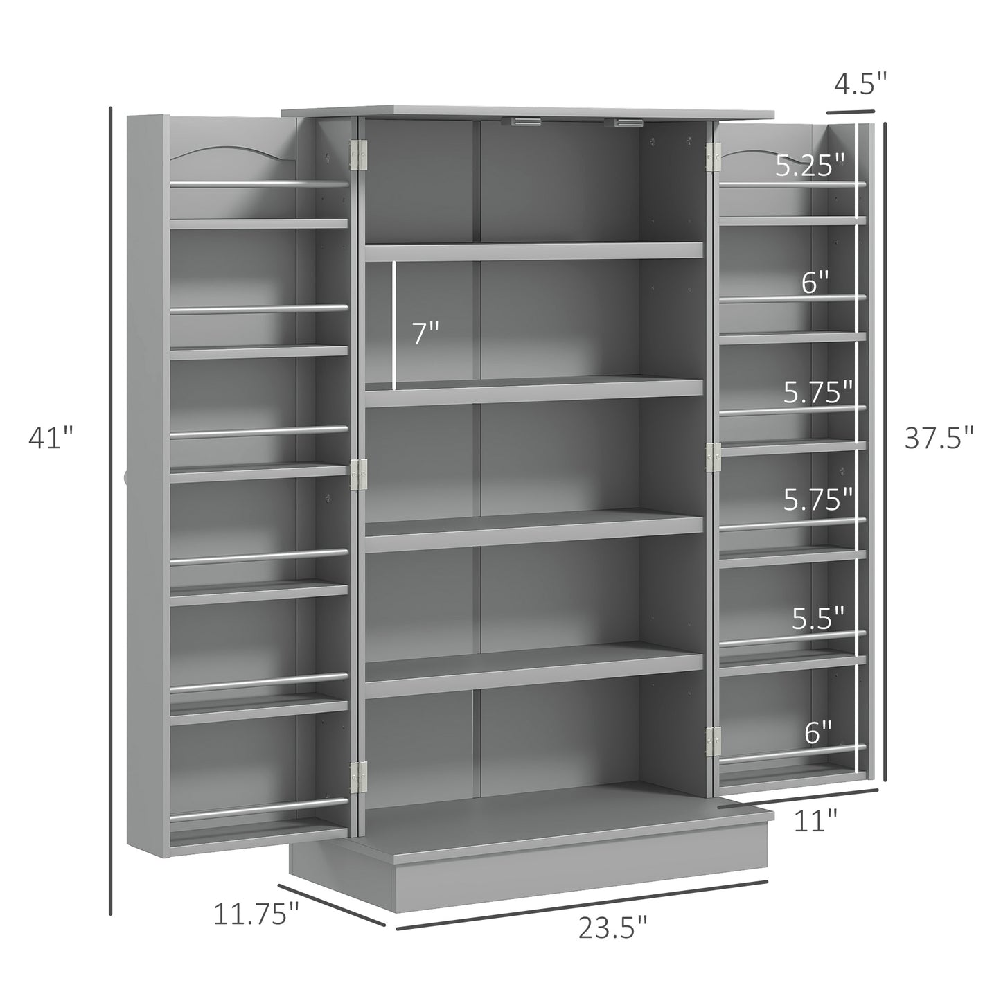 Freestanding Kitchen Pantry Cabinet with 12 Door Shelves - Gray