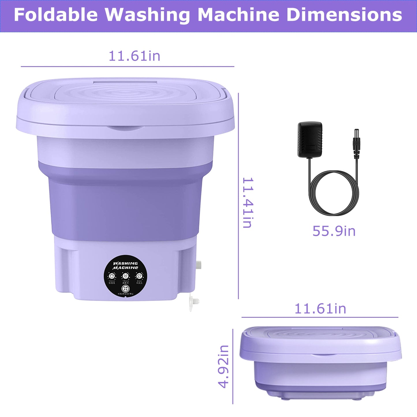 Portable Foldable Washing Machine with 3 Modes and Large 8L Capacity for Travel and Small Spaces