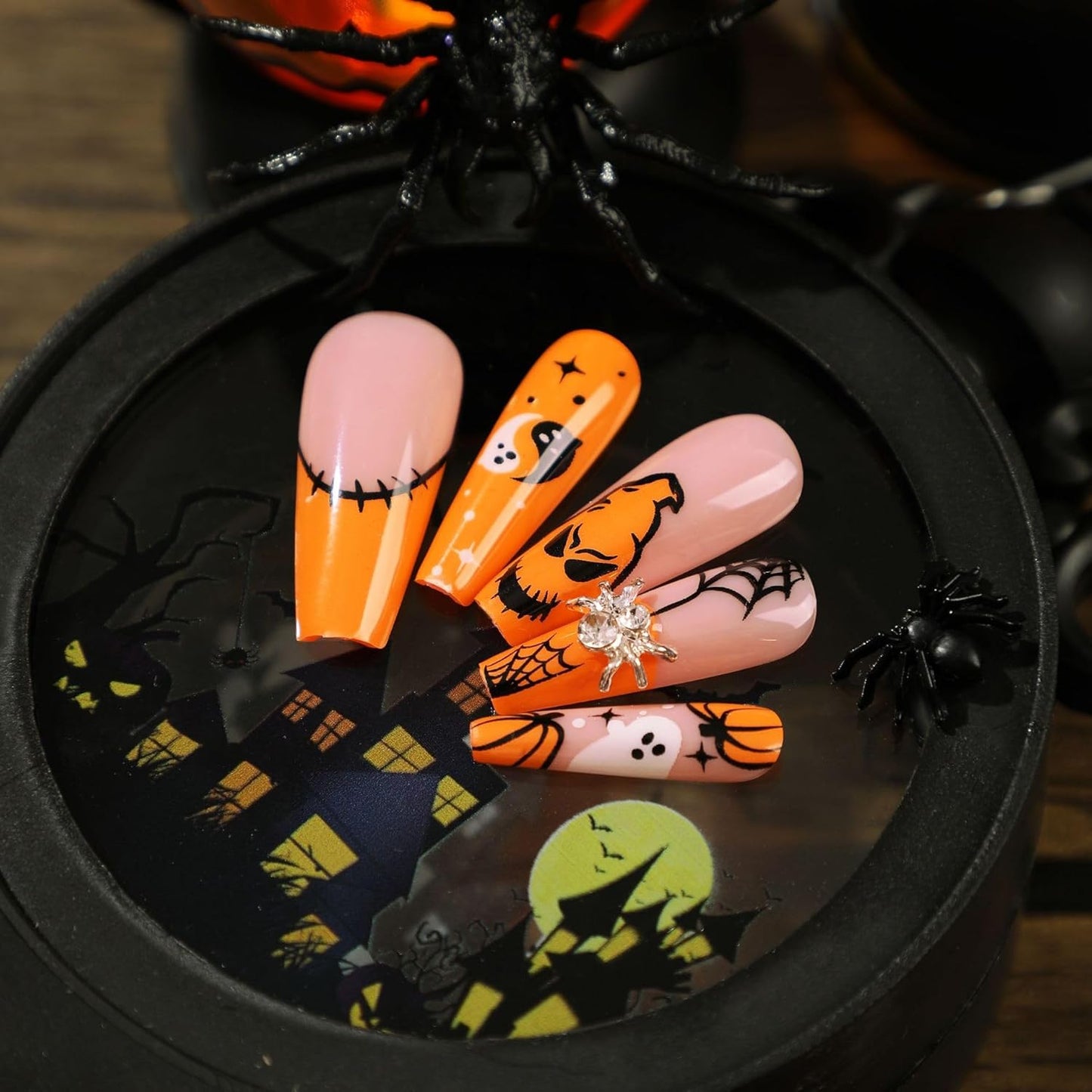 24-Piece Halloween Press-On Nails - Almond & Ballerina Shape Acrylic Set