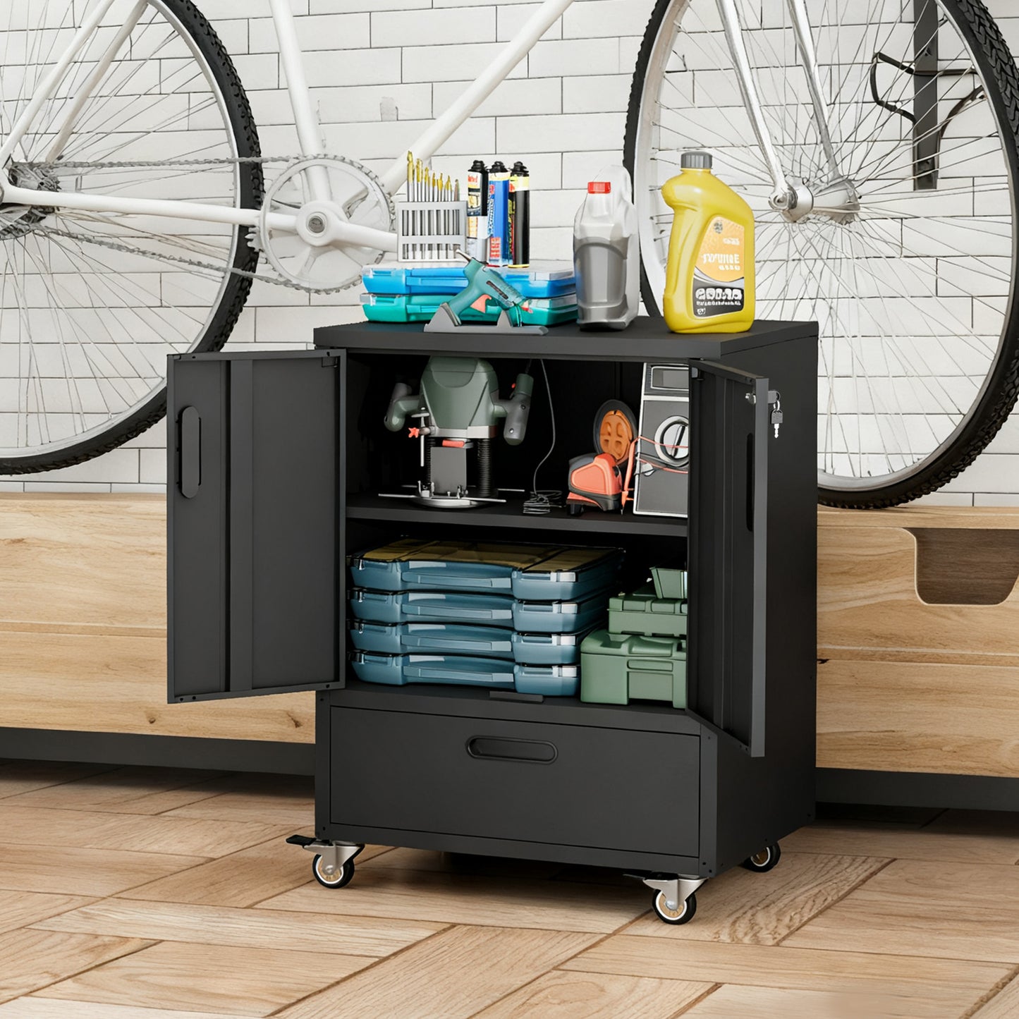 Tool Cart With Wheels, 40 H X 30 W 20 D, Mobile Cabinet Lockable