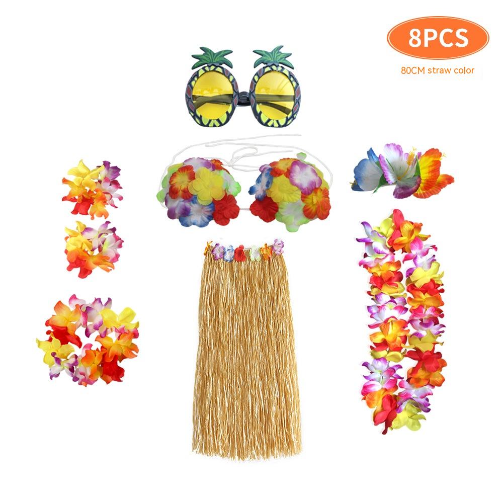 Adult Grass Skirt Set 8-Piece Party Costume for Festive Occasions