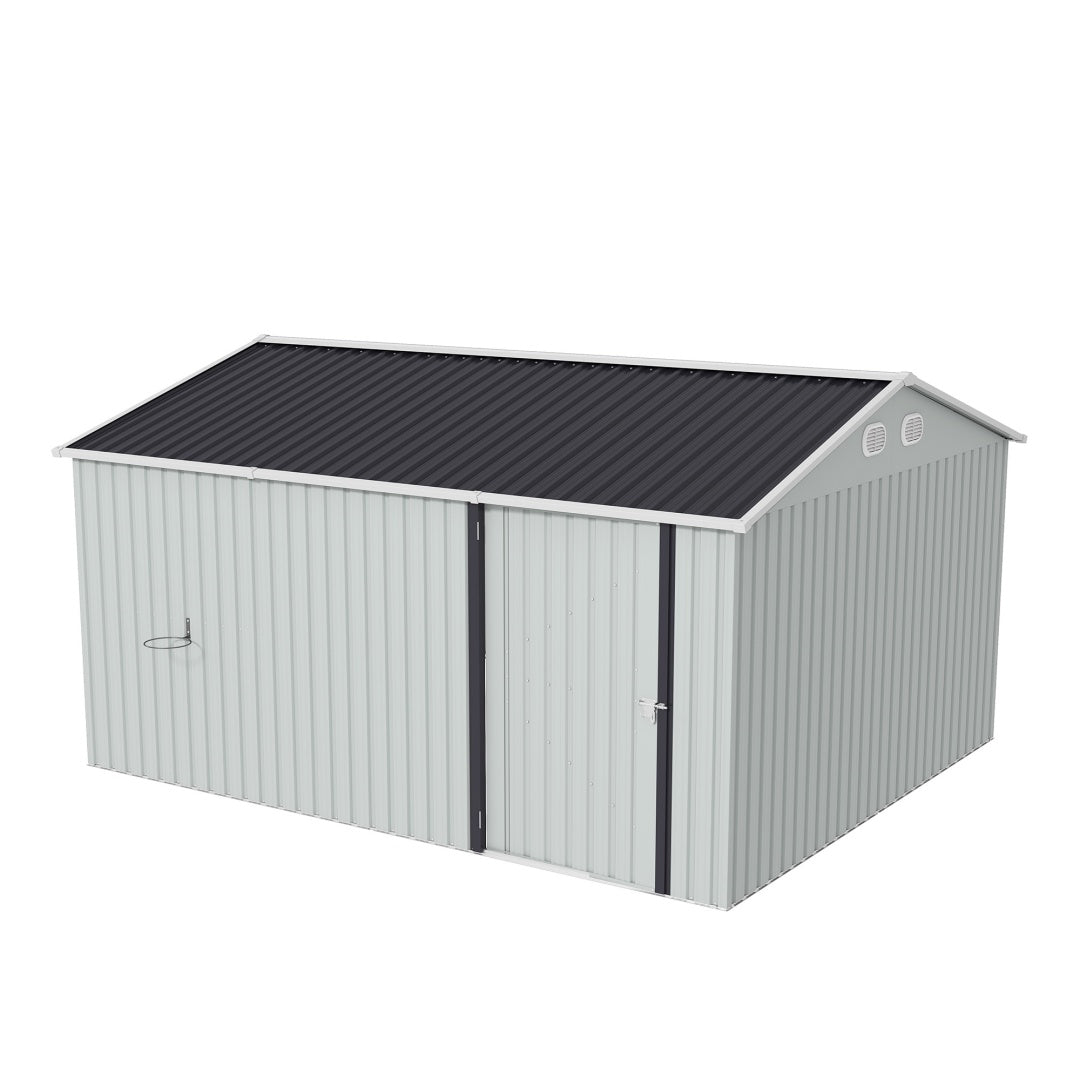 10x12 FT Outdoor Metal Storage Shed with Lockable Door - White