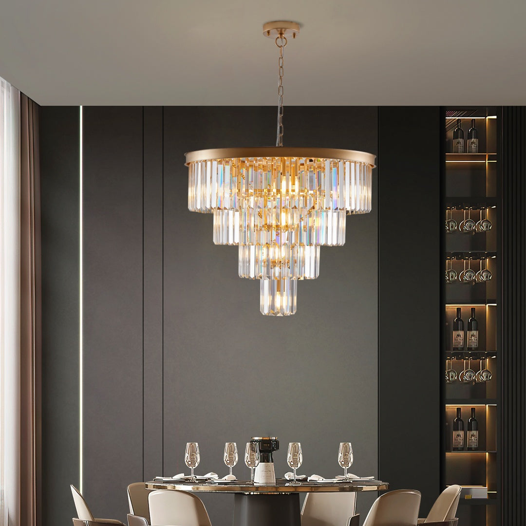 Elegant 4-Tier Golden Crystal Chandelier - 23.6x21.7 inch