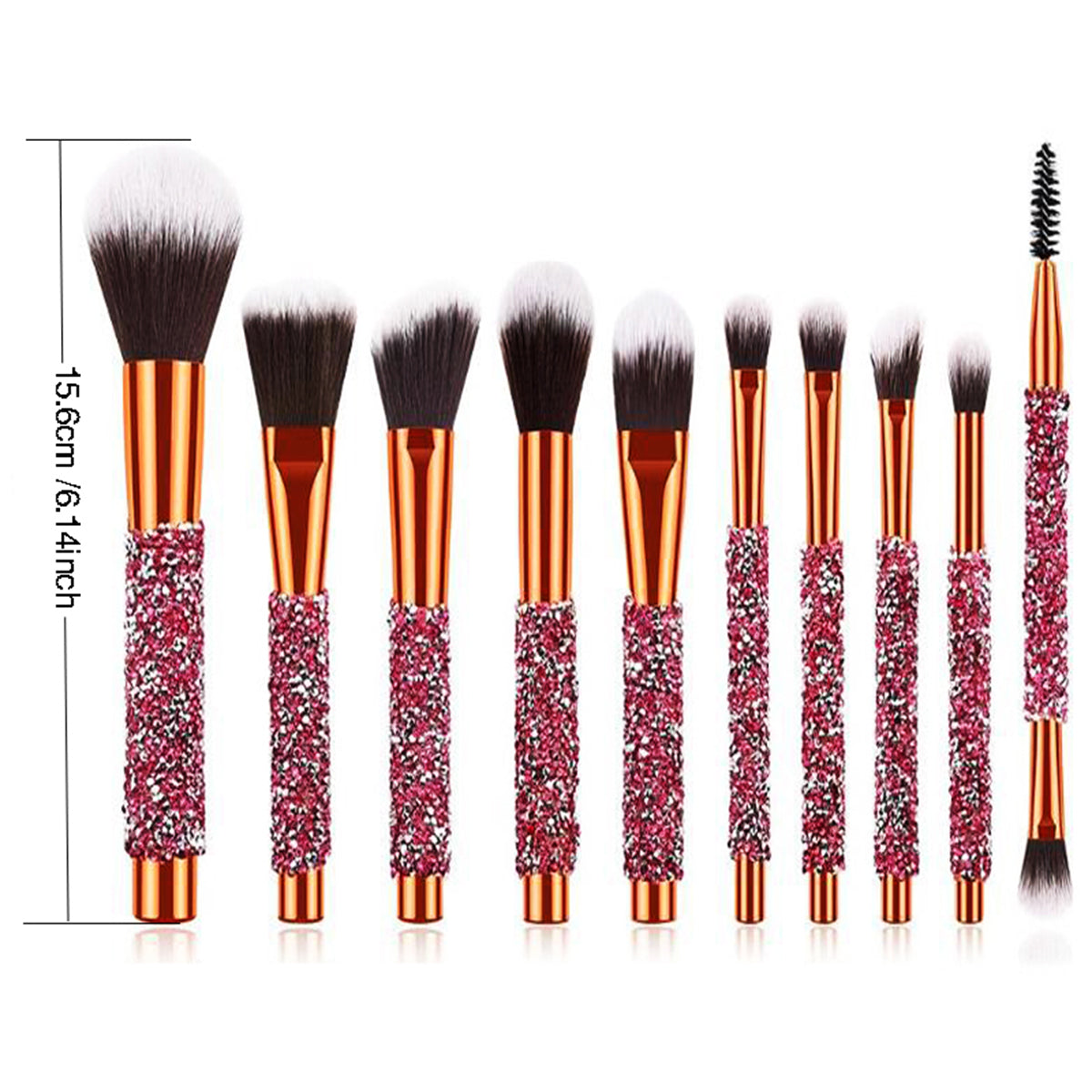10-Piece Luxury Makeup Brush Set with Diamond Crystal Handles - Red