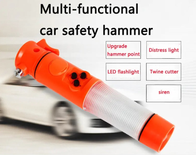 Multi-Functional Car Safety Hammer with Flashlight and Seat Belt Cutter