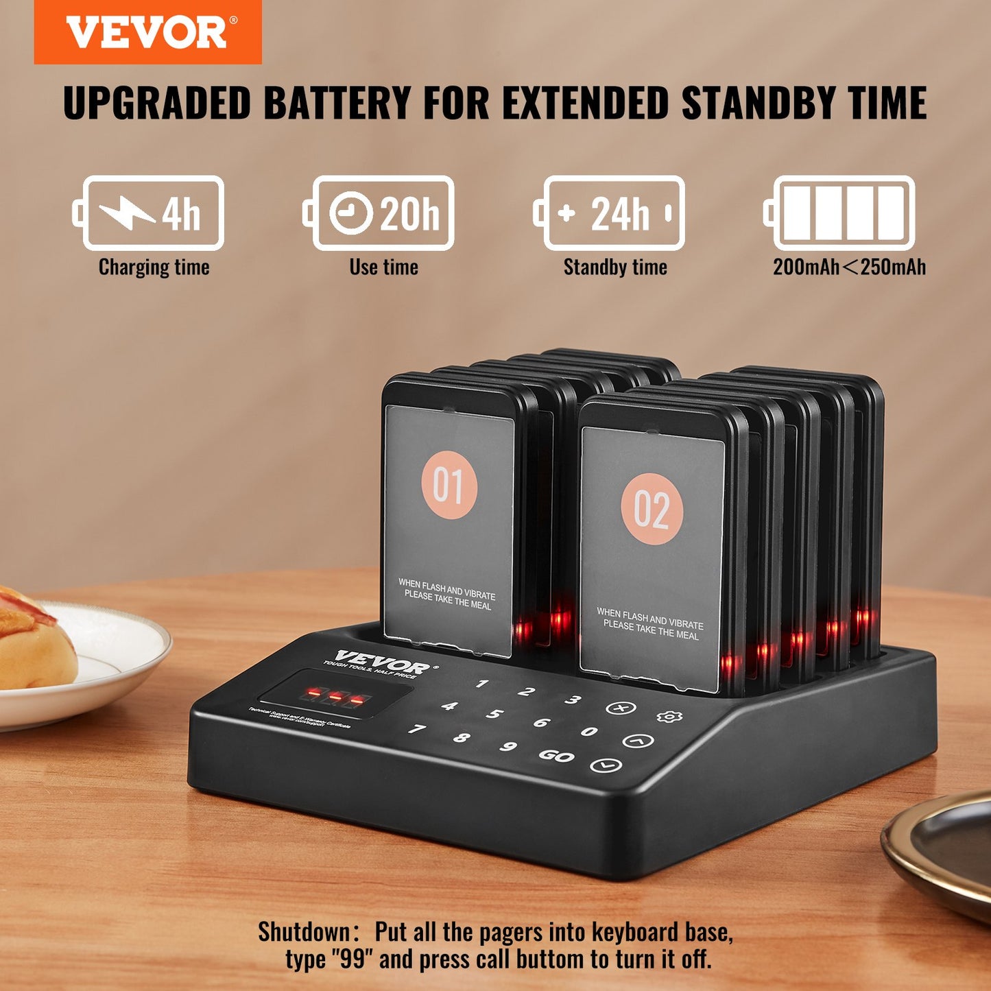 Wireless Restaurant Pager System with 10 Beepers & Long Range