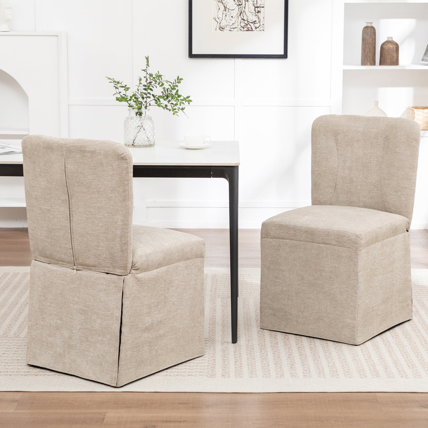 Modern Linen Dining Chairs with Padded Seat - Set of 2 (Brown)