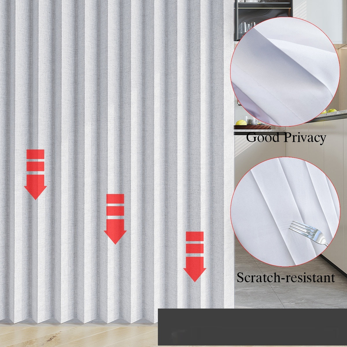 Folding Room Divider Curtain for Home & Garden, Solid Color, Adjustable Size