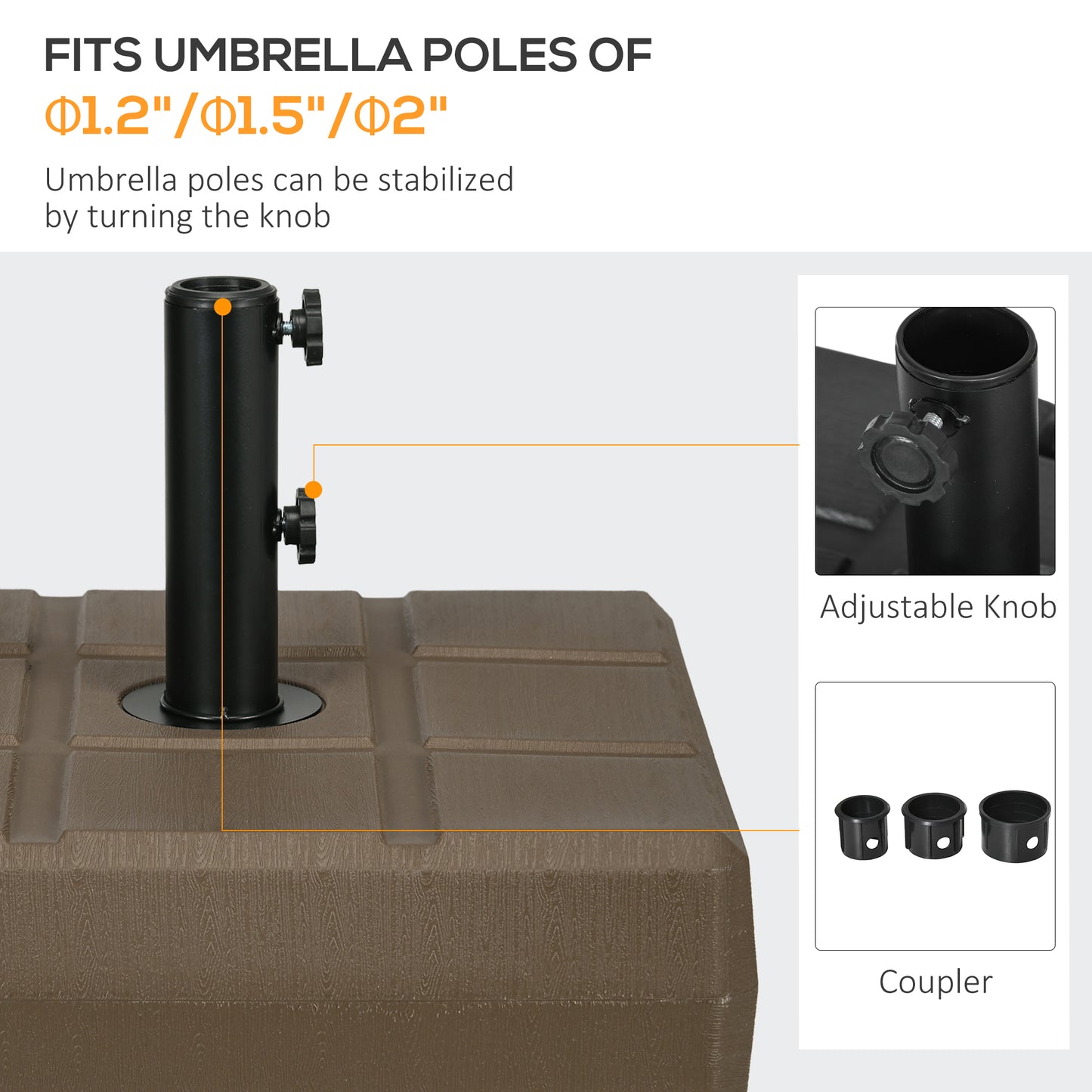 Fillable Umbrella Stand for 1.5" & 1.9" Poles - Brown
