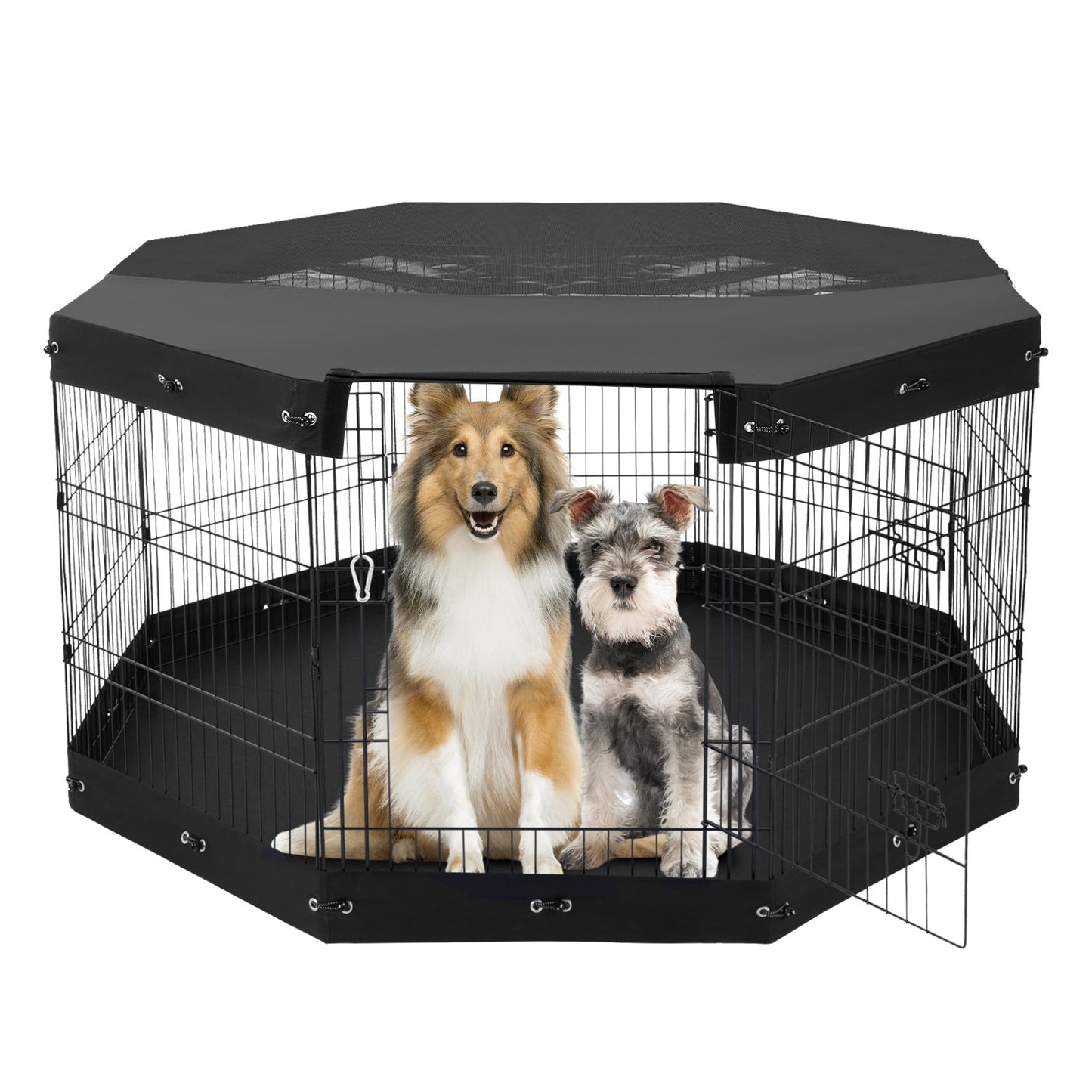Foldable Metal Dog Playpen 8 Panels with Cover - 30 Inch High, Black