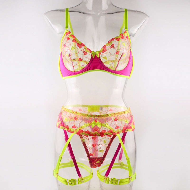 Sexy Lingerie Set with Garter Belt & Leg Rings - Deep V & Colorful Options