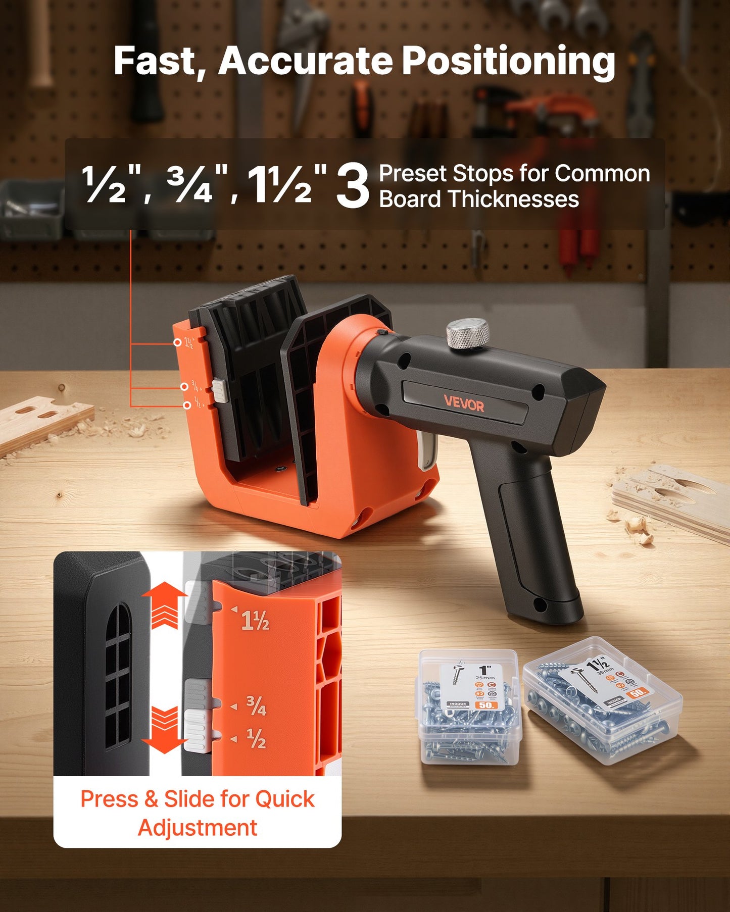 Adjustable Pocket Hole Jig Kit for Woodworking with 260 Screws and Clamps - Black