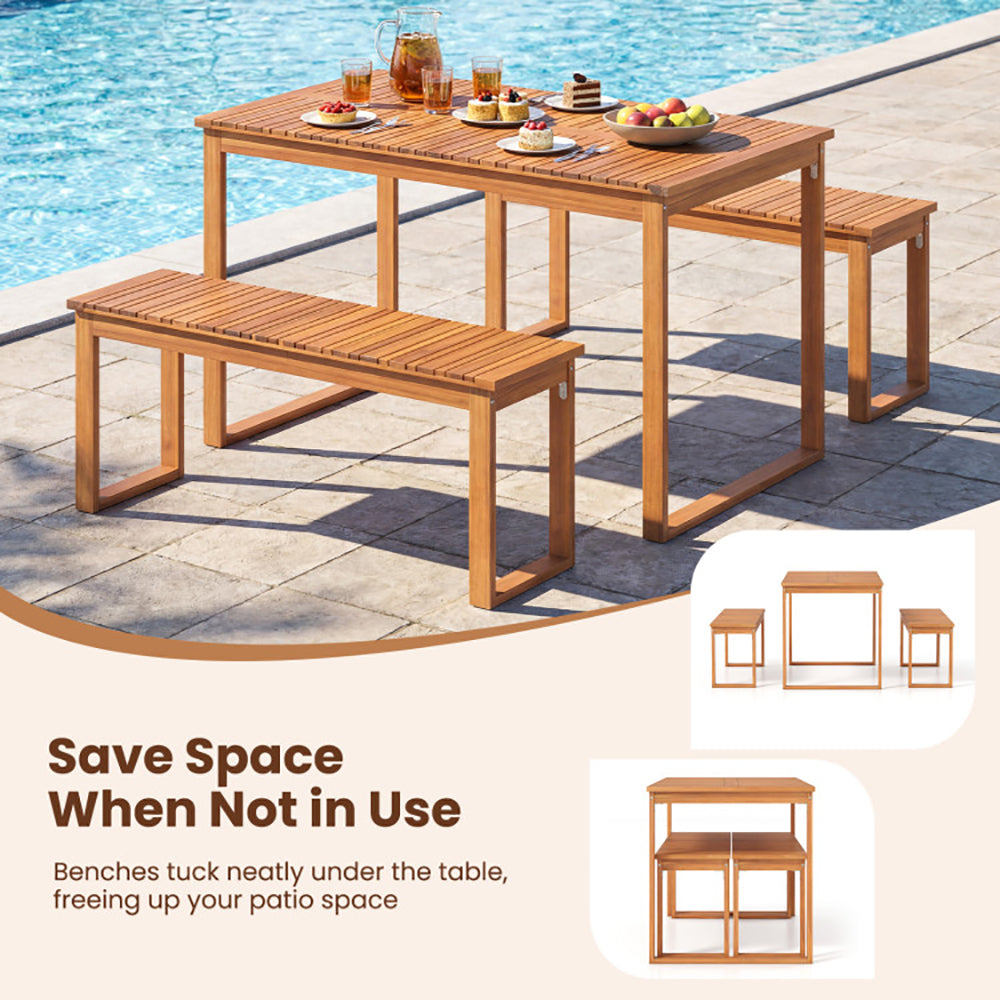 3 Pieces Acacia Wood Picnic Set With Outdoor Dining Table And 2