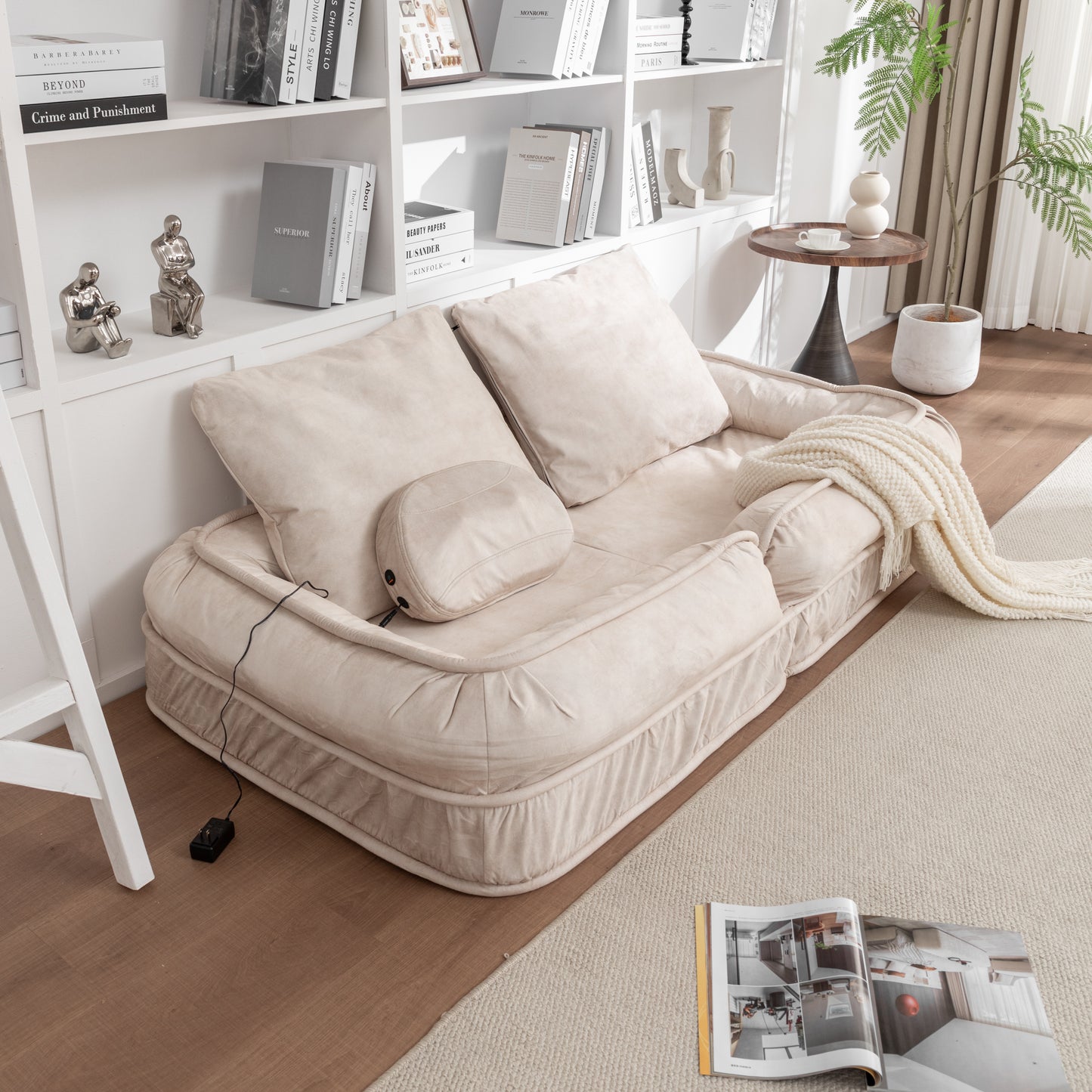 Multi-Position Pet Lounge Sofa with Massage Pillow - Beige