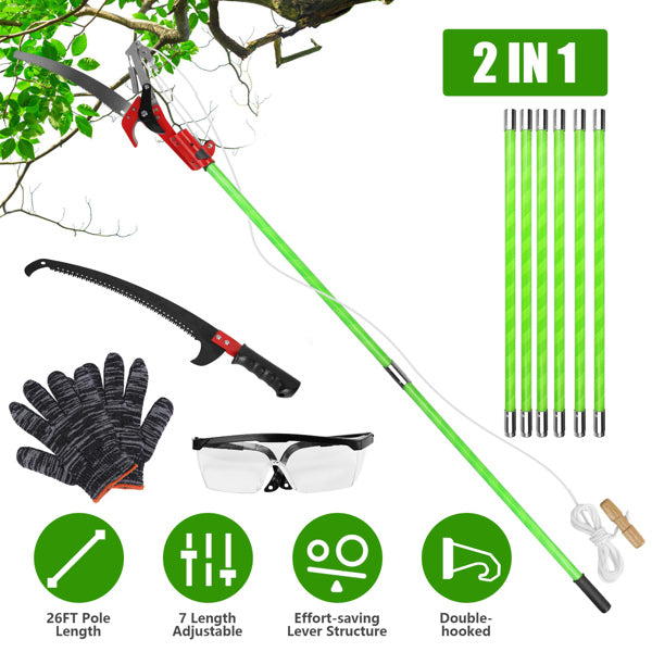 Extendable Manual Pole Saw & Pruner 28ft Tree Trimming Kit with Safety Gear