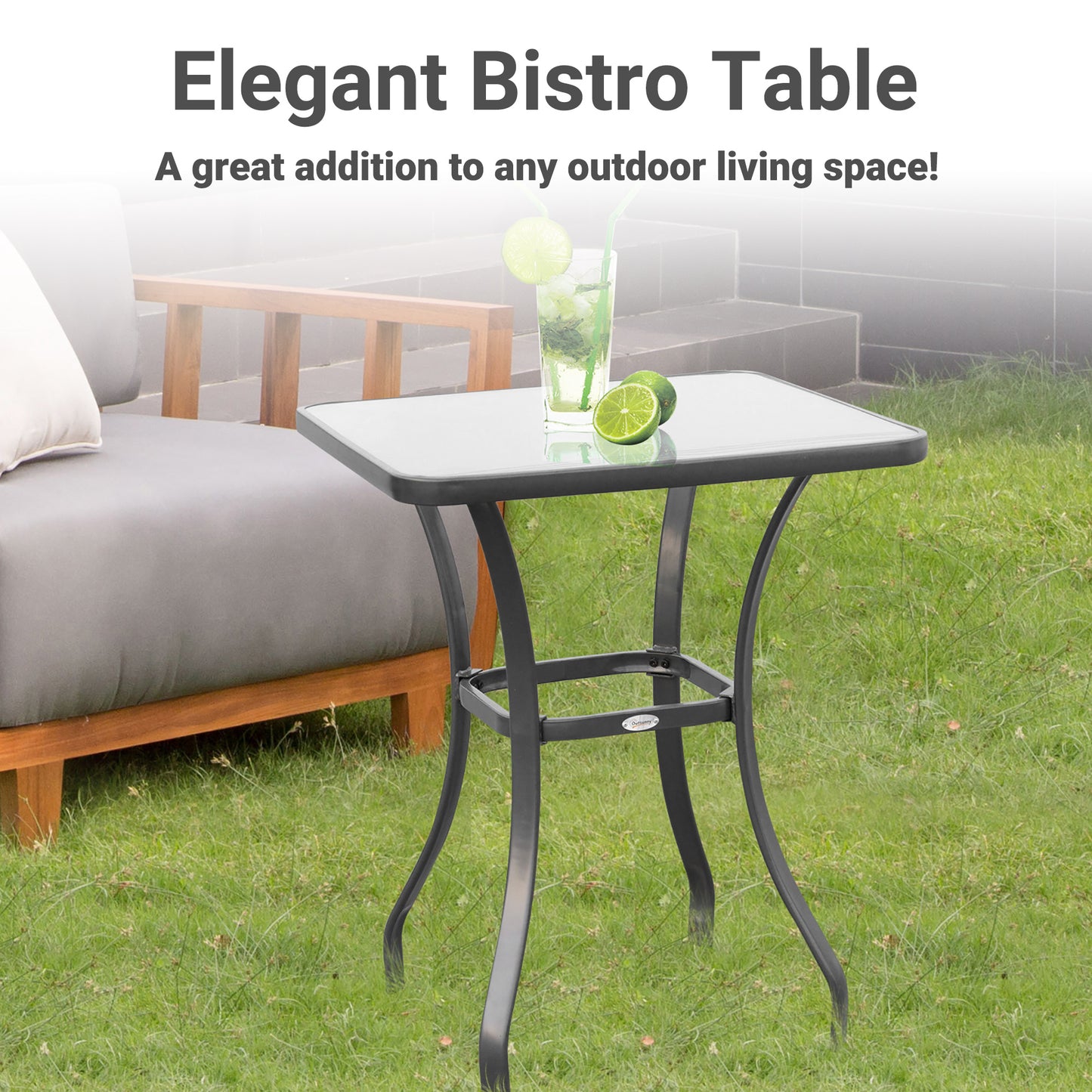 27" Square Bistro Table - Outdoor Dining with Tempered Glass Top