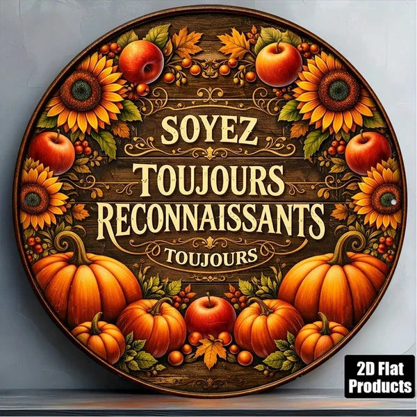 Autumn Harvest 2D Flat Round Sign - Vintage Pumpkin & Sunflower