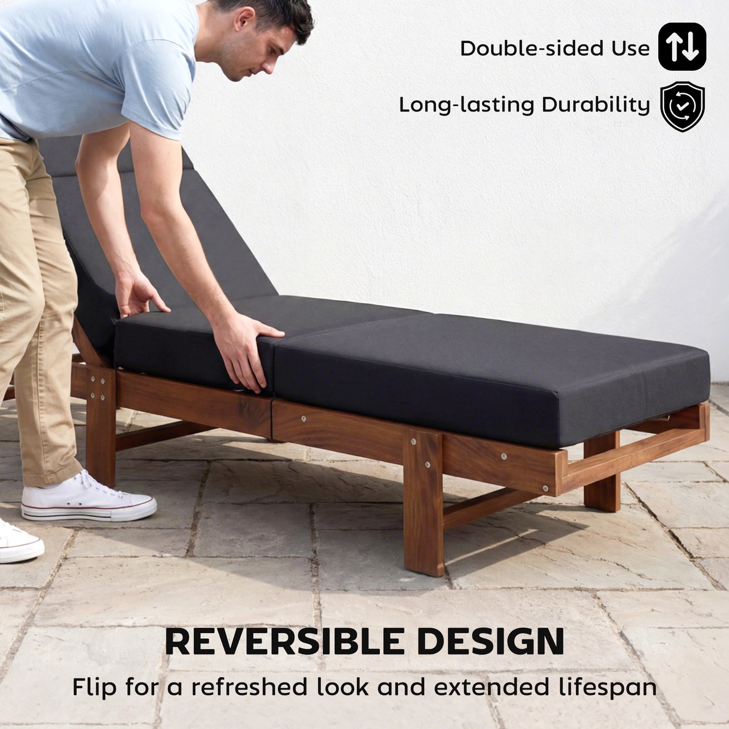 Outdoor Lounge Chair Cushion - 4" Thick, Gray, 21" x 72"