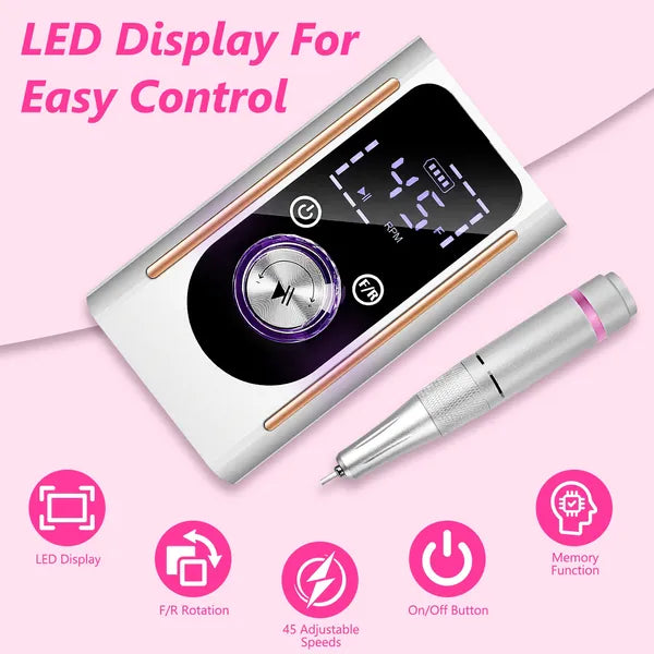 Portable Cordless Nail Drill Machine - 45000 RPM with 11 Bits & Waist Clip