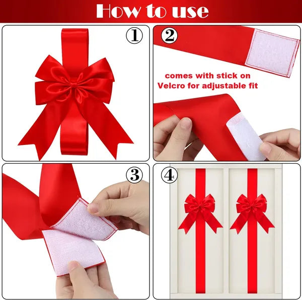 Large Red Christmas Ribbons & Bows - 8 Pcs for Decor