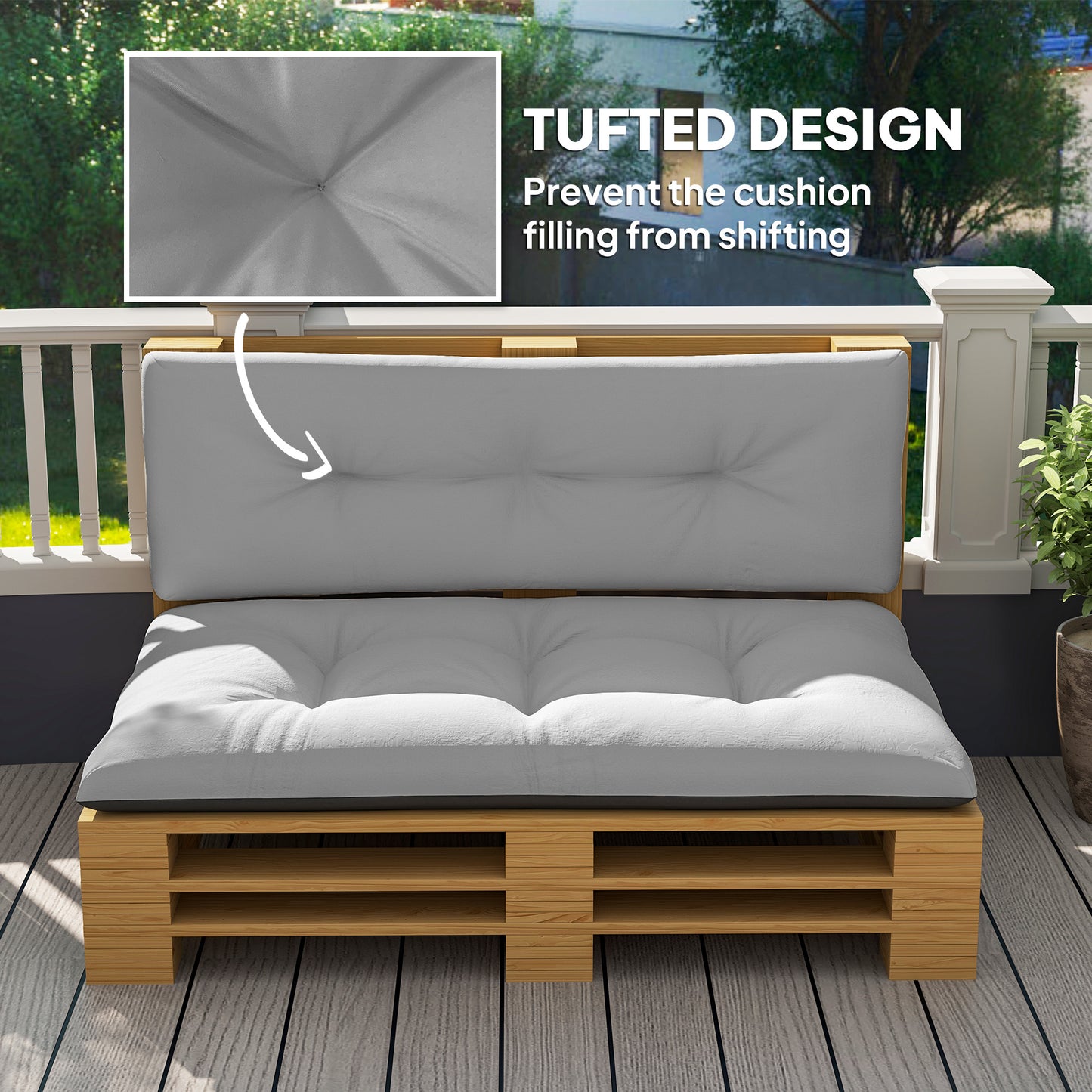 Outdoor Tufted Pallet Cushions - 3.9" Thick, Light Gray Set