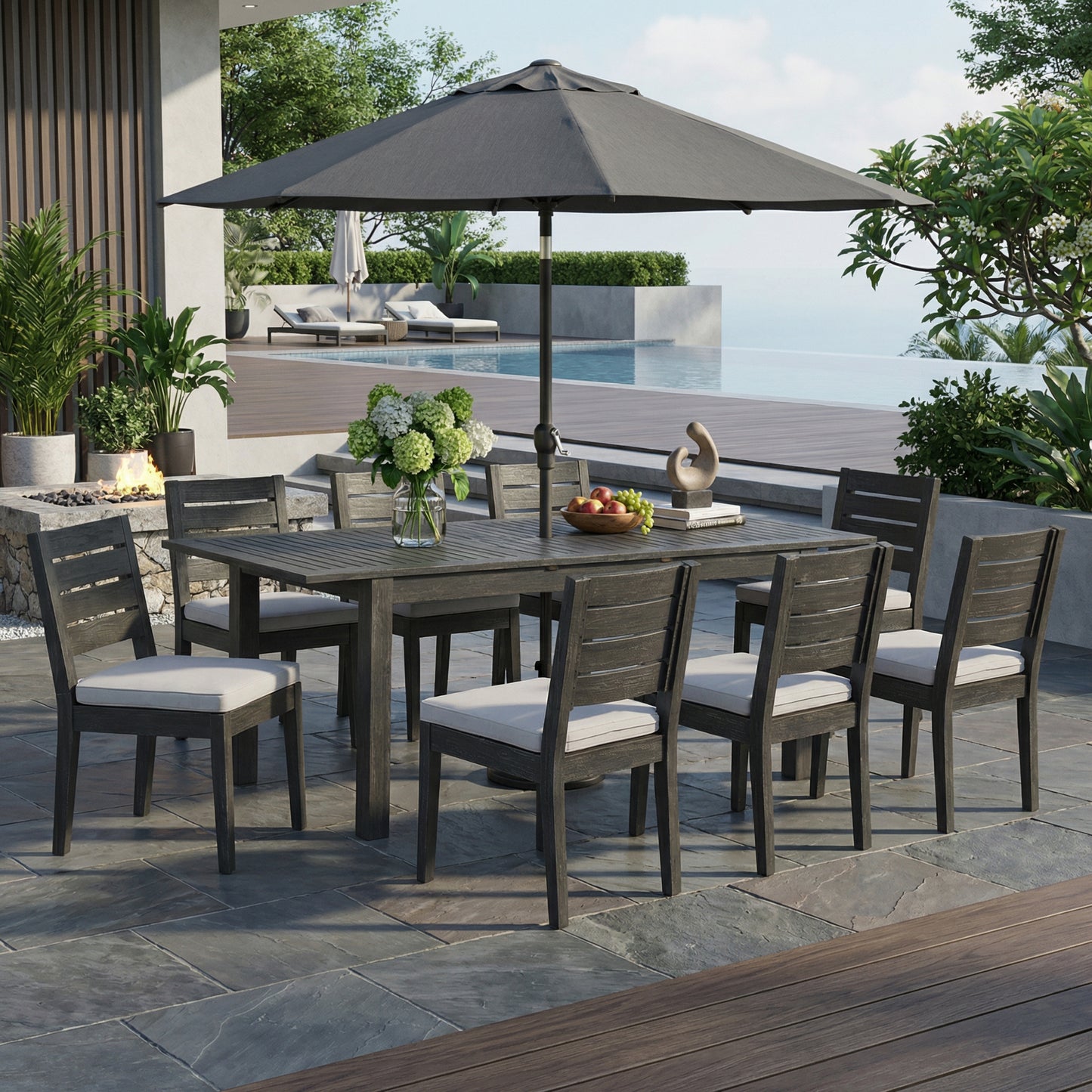 9-Piece Outdoor Dining Set - Extendable Acacia Table & 8 Chairs