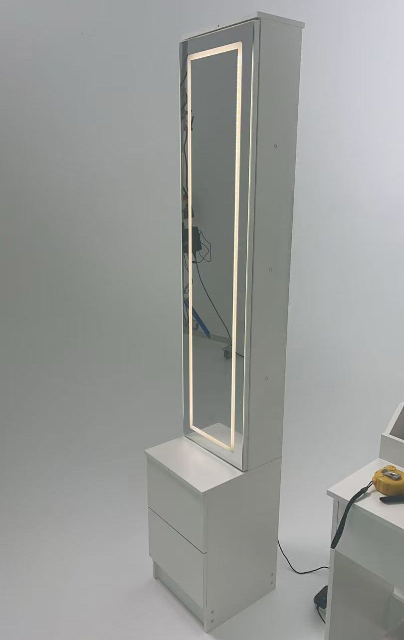 Adjustable LED Dressing Mirror Cabinet - White, Multi-layer Storage