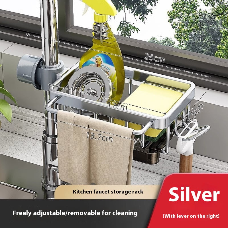 Multi-Purpose Aluminum Sink Faucet Storage Rack for Kitchen & Bathroom