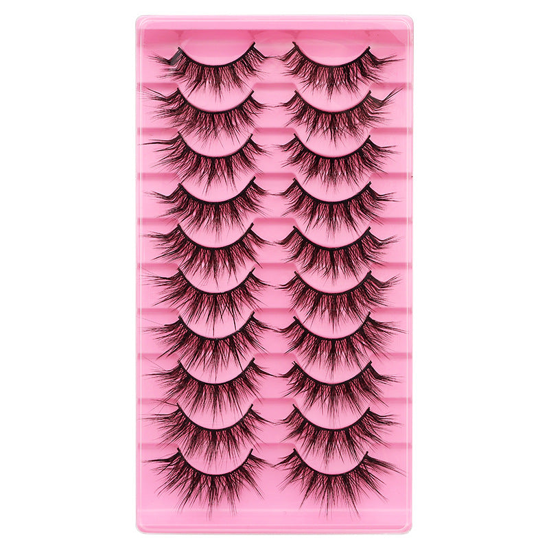 False Eyelashes 10 Pairs Natural Thick Curl L Pink Ladder LD Series Set