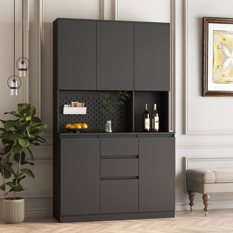 74-Inch White Pantry Cabinet with Power Outlet & Storage Shelf
