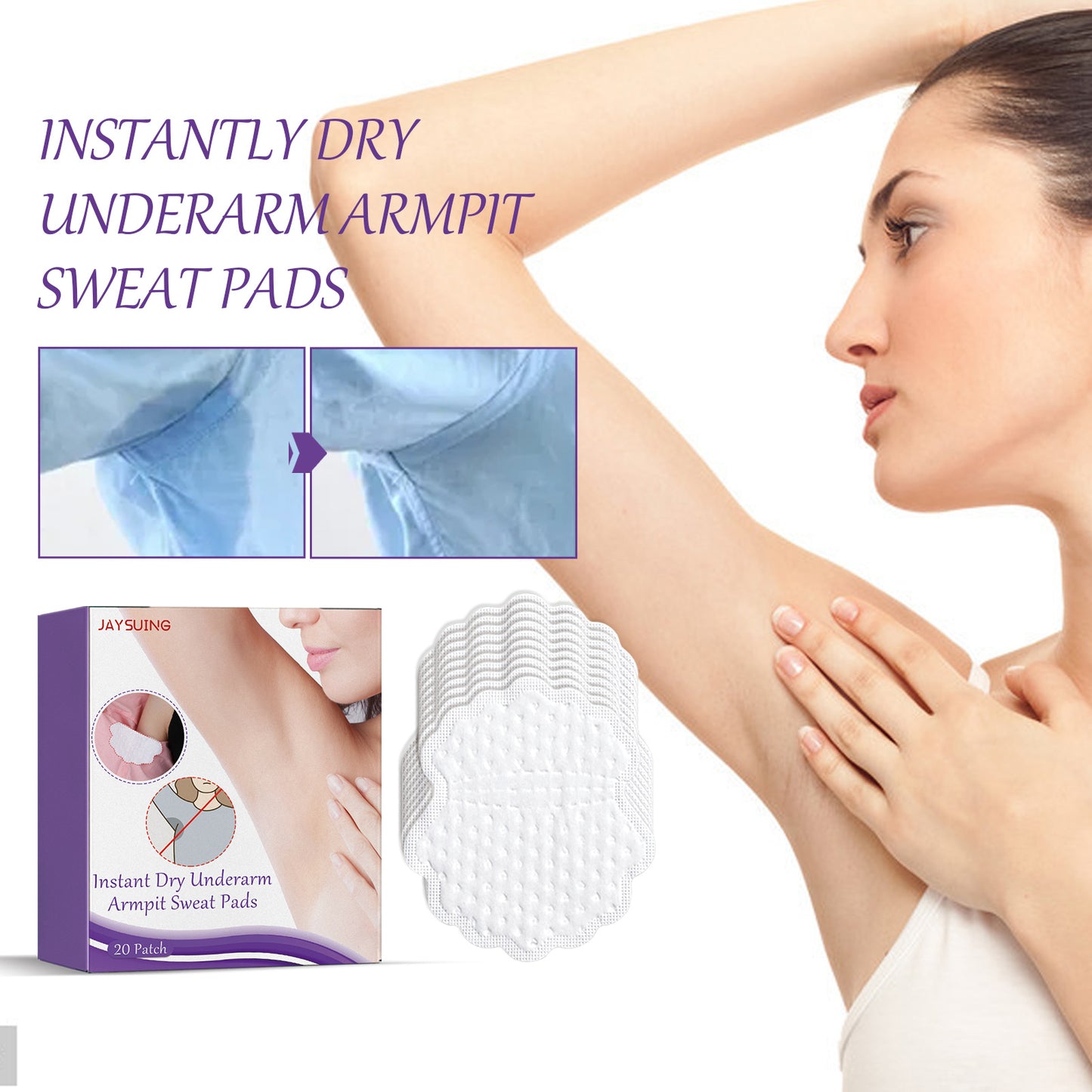 Invisible Underarm Sweat Pads - 20 Pack Absorbent Cotton Shields