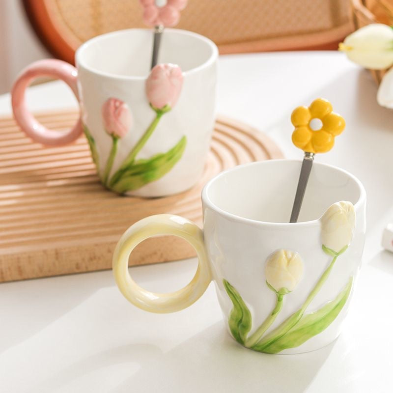 Large Capacity Ceramic Tulip Drinkware Cup - Fashionable Home & Kitchen