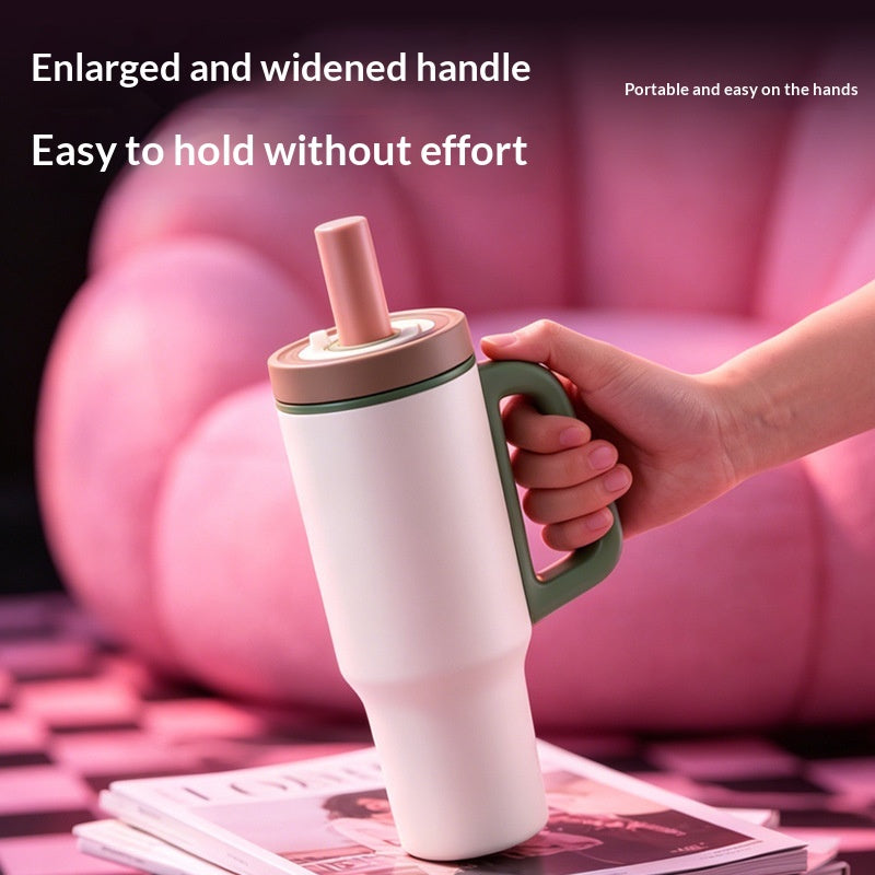 Large Capacity Insulated Water Bottle with Quick-Release Straw - 1100ml