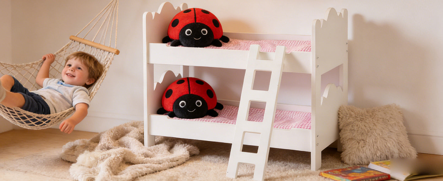 Baby Doll Bunk Bed Easy Assembly Wooden Play With Ladder Pink Bedding