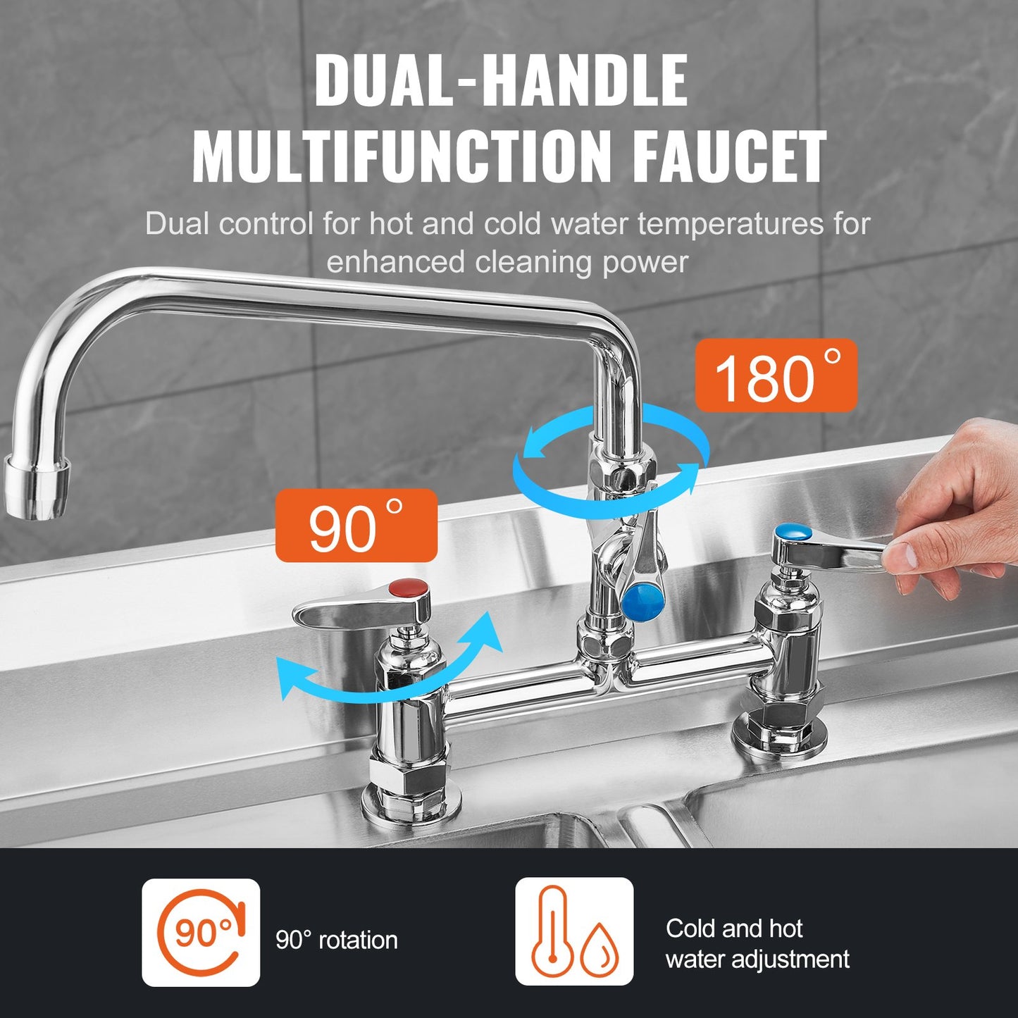 Deck-Mounted Commercial Kitchen Faucet with Pre-Rinse Sprayer