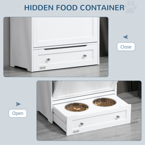Pet Feeding Station Locker with Bowls & Storage - White