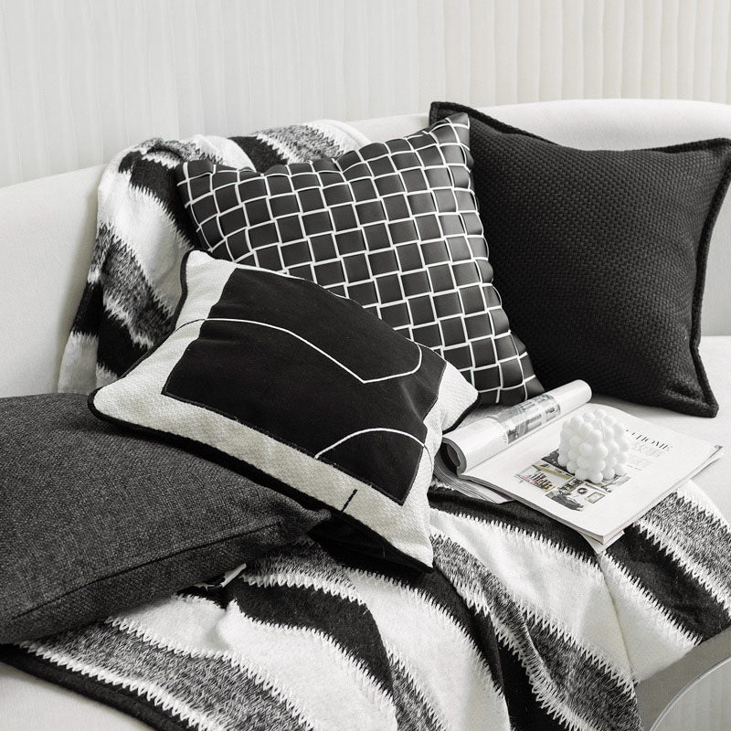 Modern Black and White Sofa Cushion Cover Set - Cotton Hemp Woven Fabric