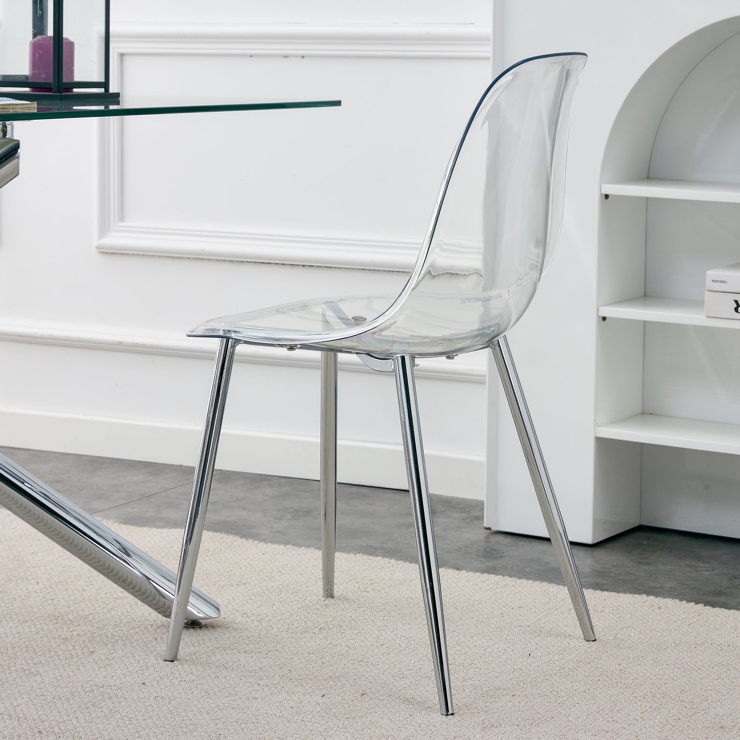 Modern Minimalist Transparent Dining Chair, Plastic Armless Crystal
