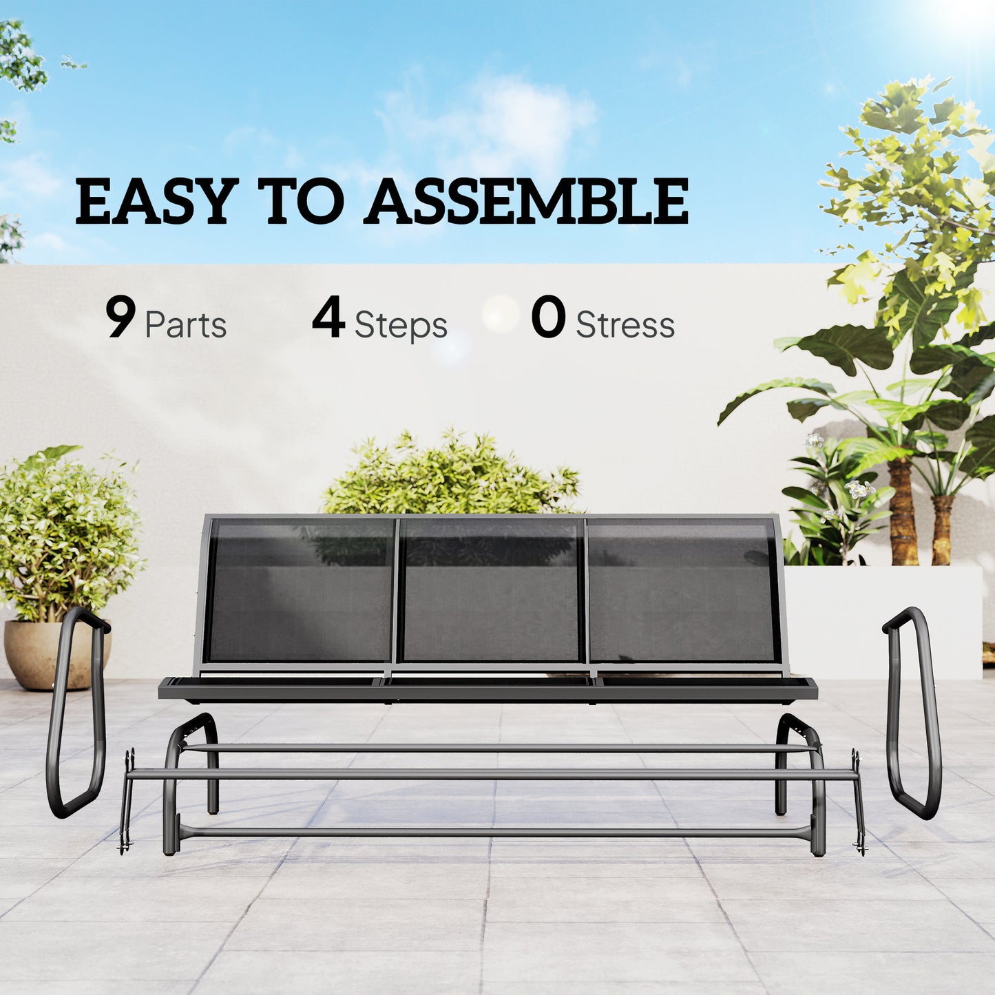 3-Person Outdoor Patio Glider Bench - Black, Breathable Mesh Fabric