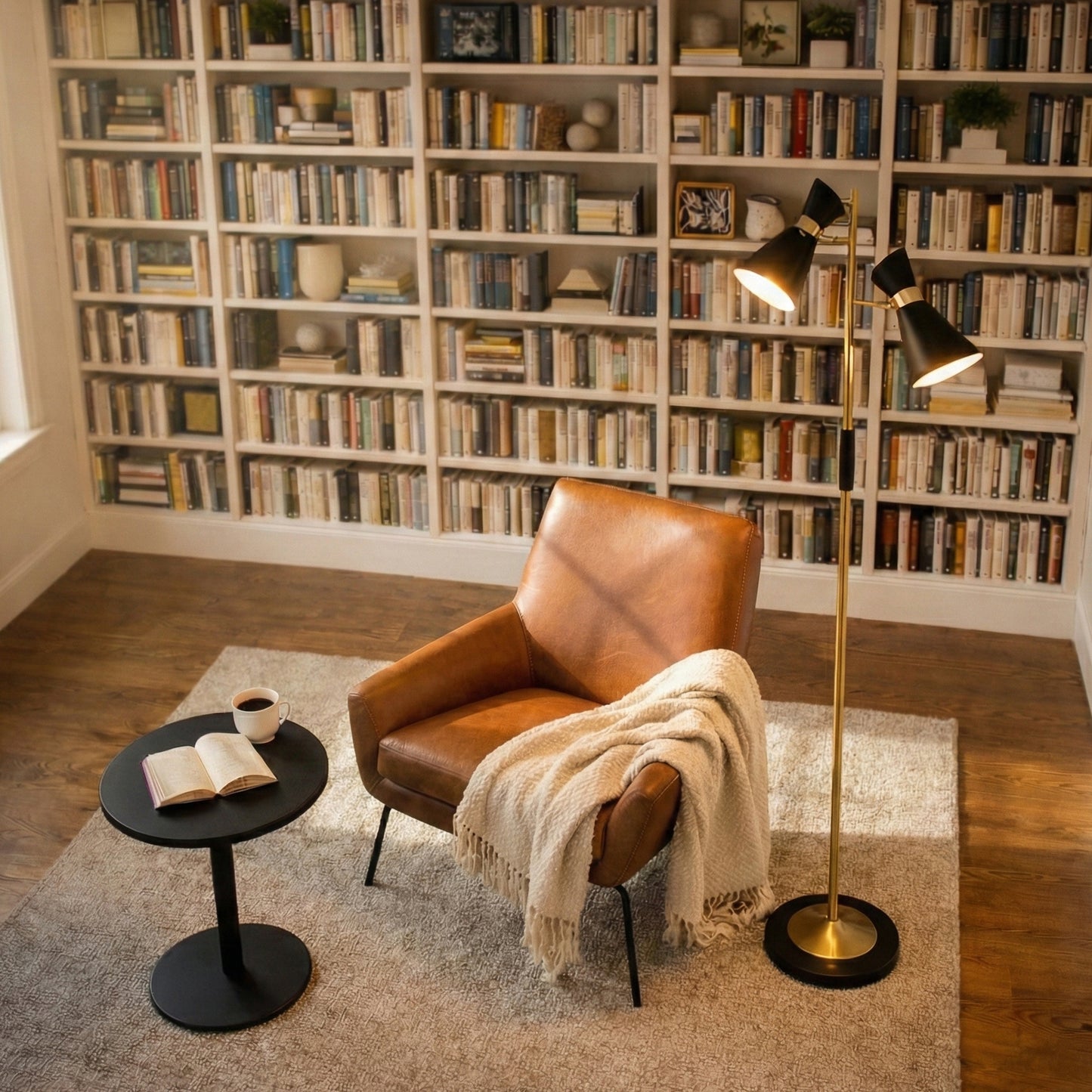Axis Brassed Gold Floor Lamp With 4-Way Double Spots Metal Base