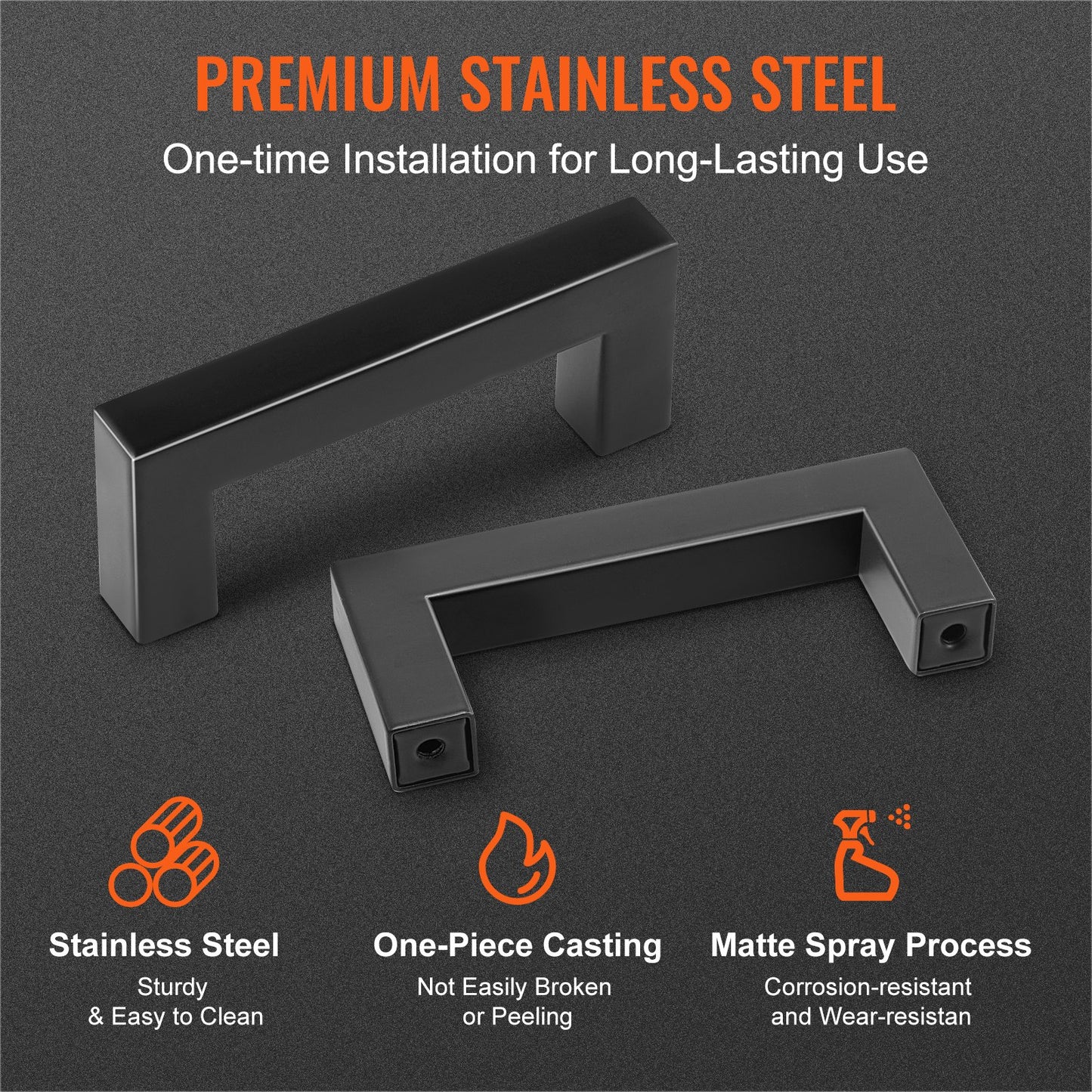 Matte Black Cabinet Pulls - 30 Pack Slim Square Stainless Steel Handles