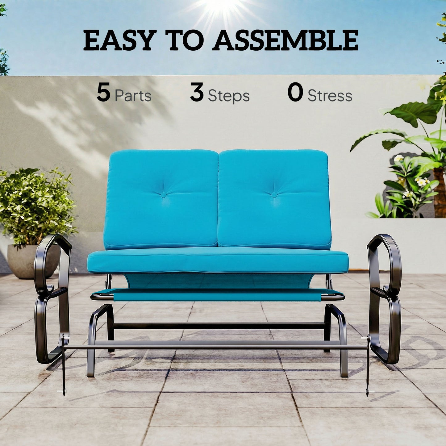 2-Person Outdoor Glider Bench with Tufted Cushions - Blue