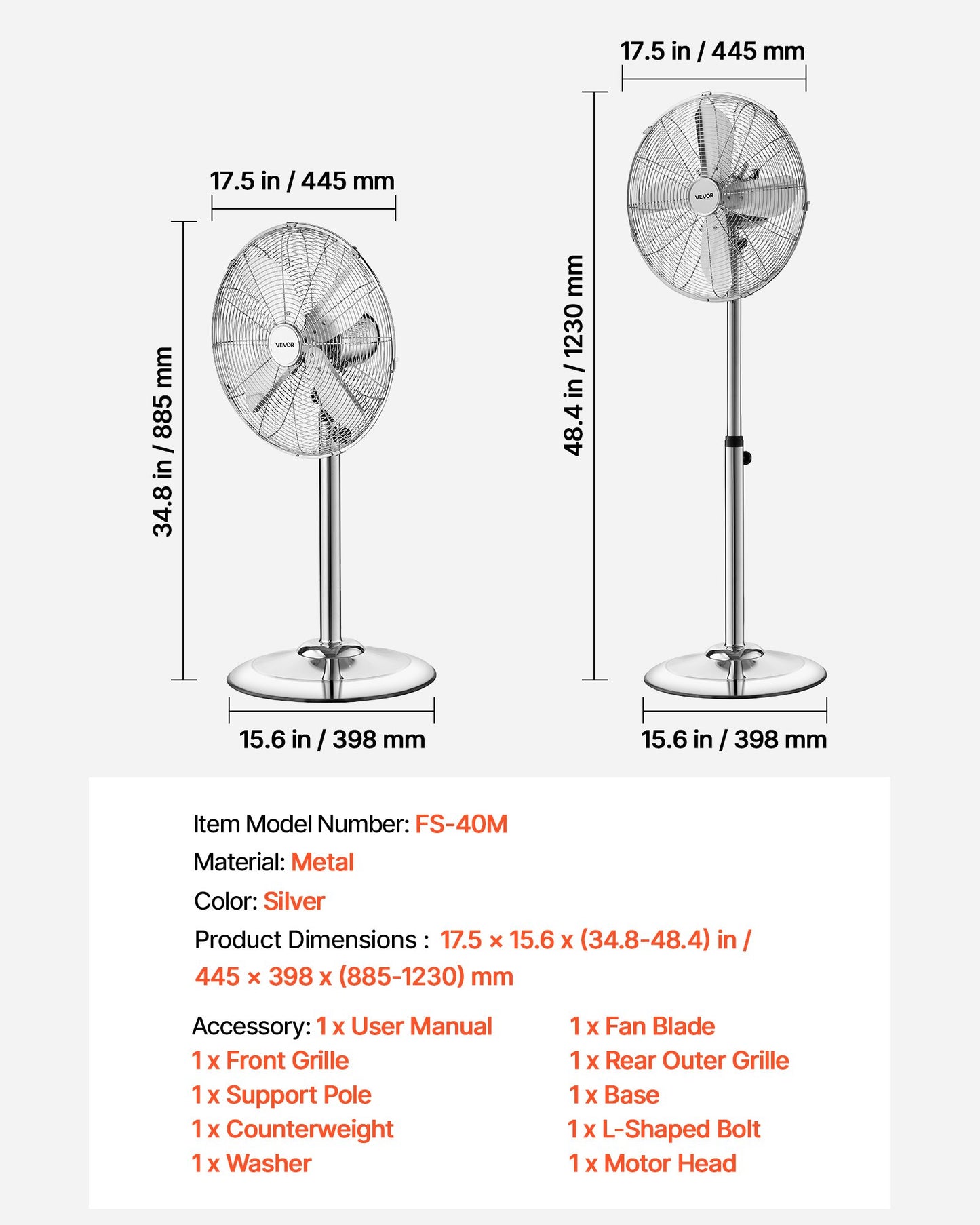 16-Inch Industrial Pedestal Fan with 3-Speed Oscillation, Adjustable Height, Metal Construction