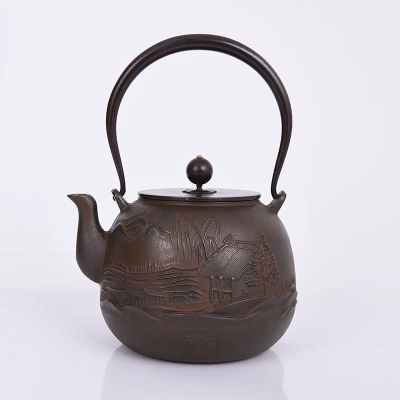 Cast Iron Embroidered Teapot - Traditional Chinese Style, 1.2L for Tea & Boiling Water