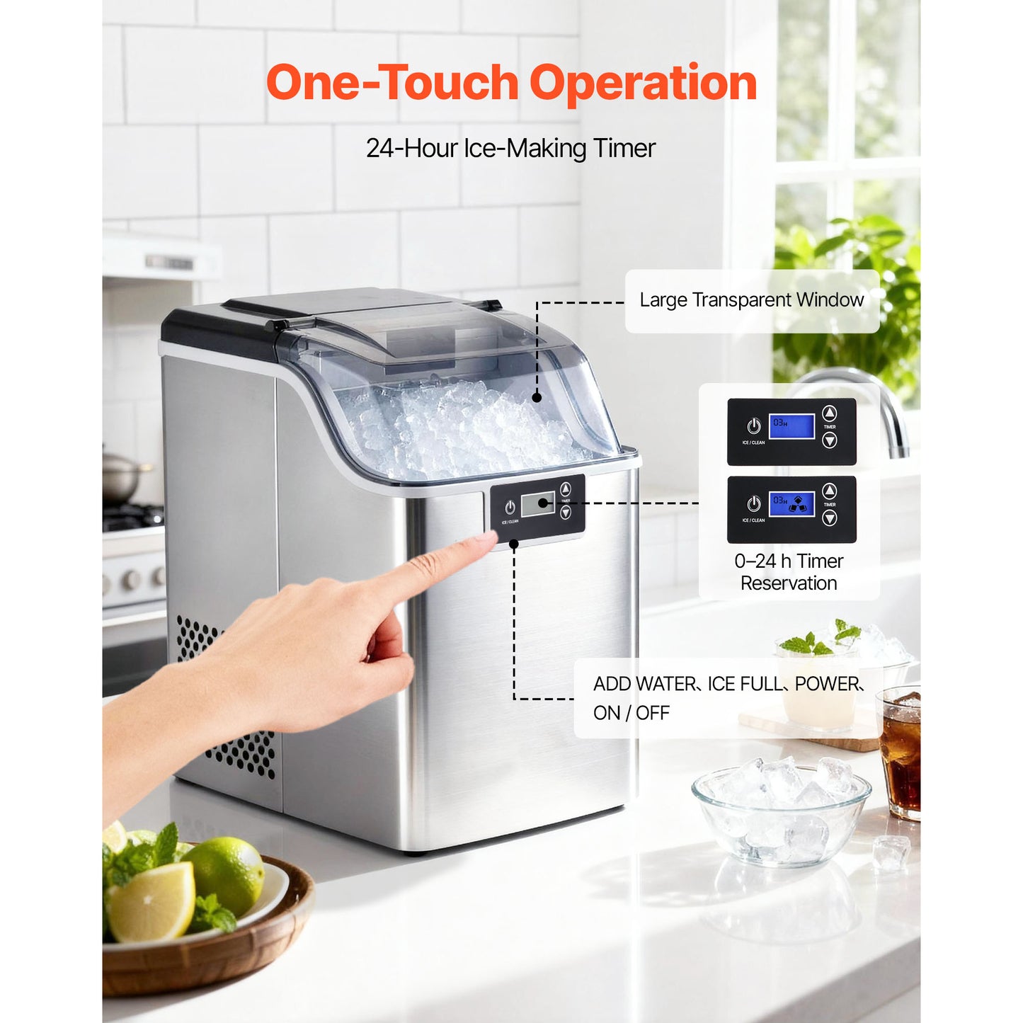 Countertop Ice Maker 44 Lbs Per Day Portable Self-Cleaning Machine with Ice Basket