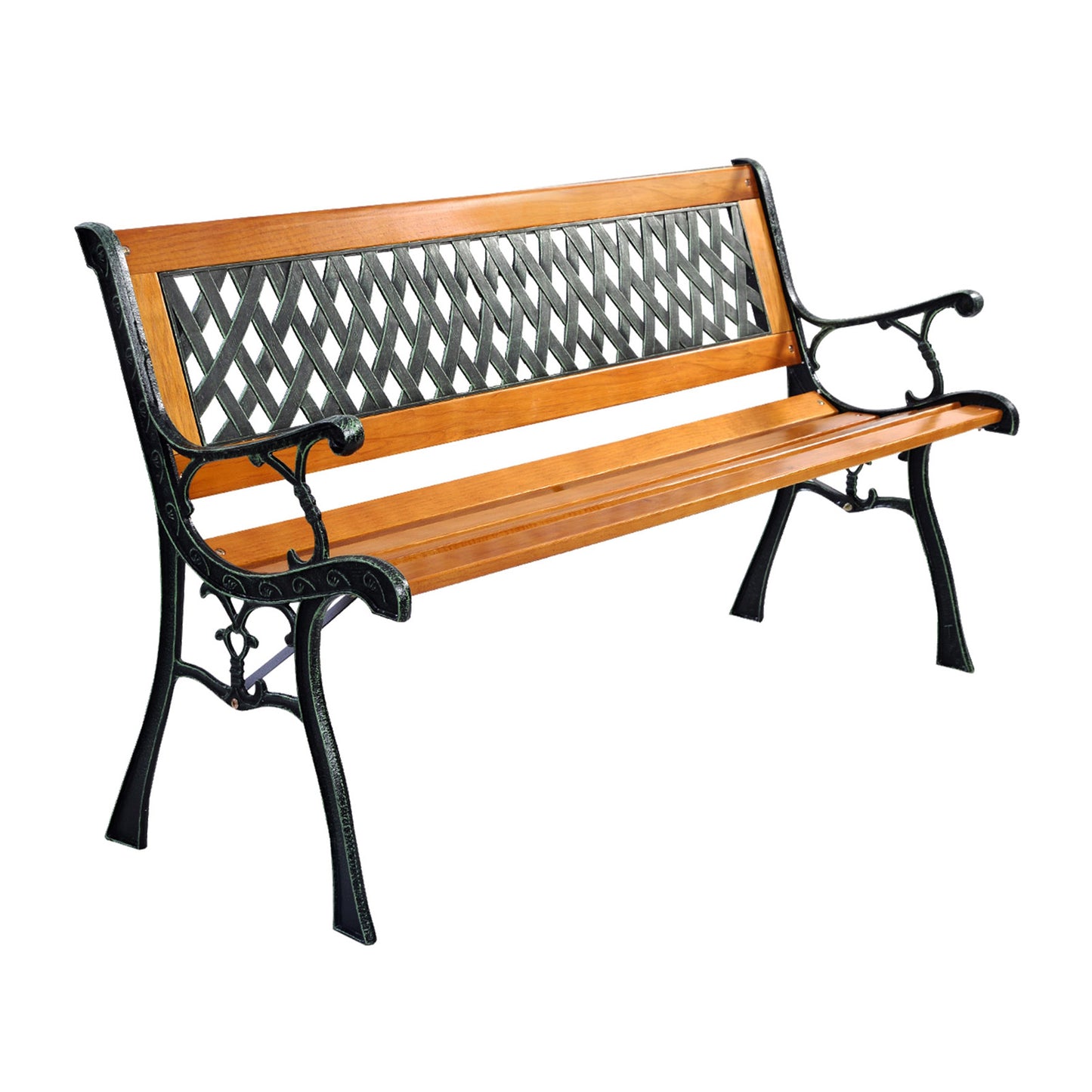Cast Iron Outdoor Patio Bench - Solid Wood Seat, 463 lbs Capacity