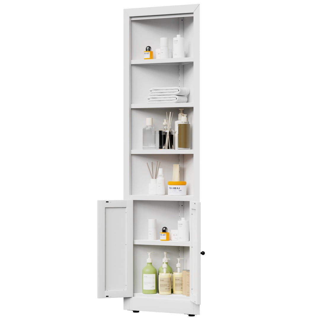 71in Tall Corner Storage Cabinet With 2 Doors, 5-Tier Metal
