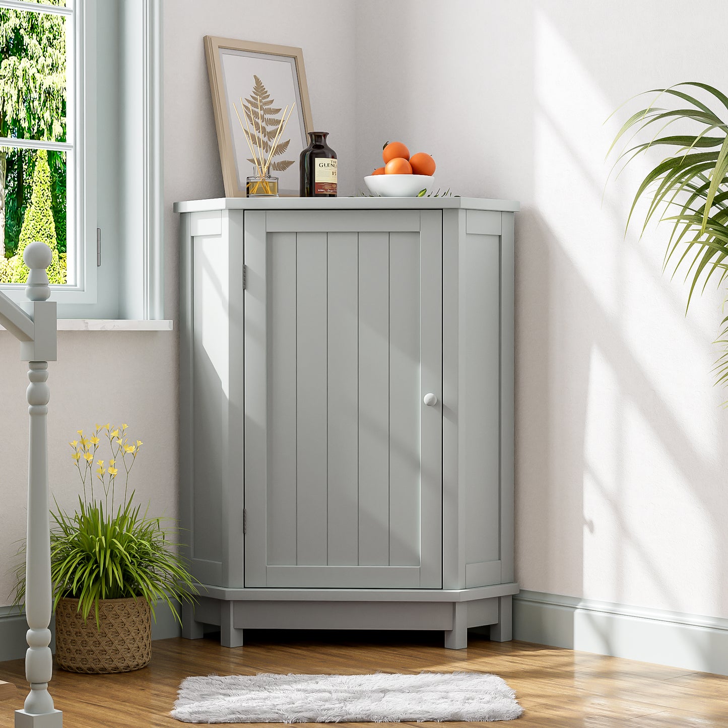 Gray Triangle Corner Bathroom Cabinet with Adjustable Shelf